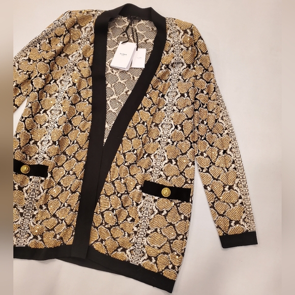 NWT$2,890 Balmain Sequined Python Print  Cardigan Top Sweater Sz FR42 (US Large) - Picture 7 of 15